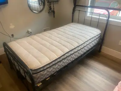 Twin Bed Set with Matresses and 2 black locker style side tables, View more