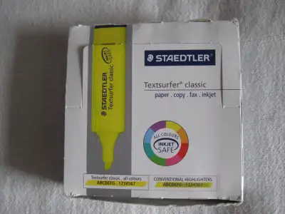 new box of 10 yellow highlighters inkjet safe thanks