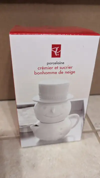 Porcelain Snowman Sugar and Cream set Brand New, View more
