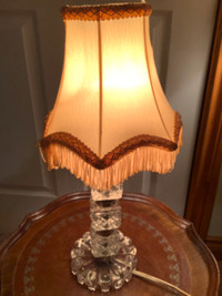Vtg Boudoir Lamp w Decorative Glass Base & Tassel Fringe Shade