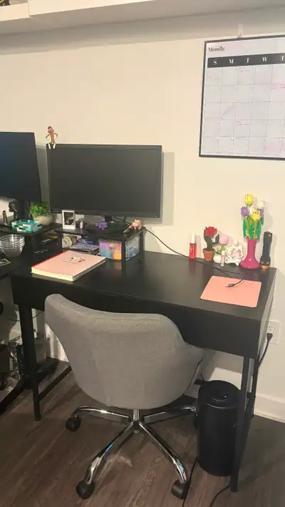 Black Office Desk and Grey Office Chair, View more