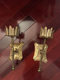 Antique pair gilded torchiere wall sconce.