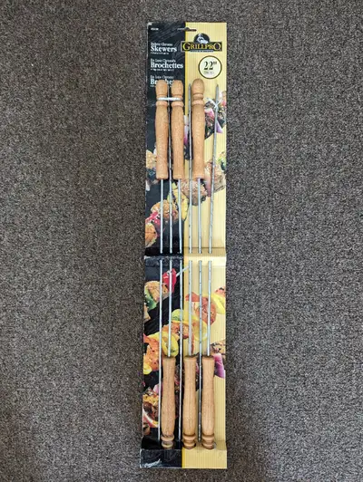 GrillPro 22" Deluxe Chrome Skewer Set: 6 skewers, new/never used, View more