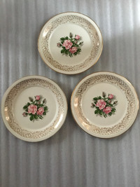 3 Vintage Tudor Rose Georgian China 22 kt Gold Dinner Plates