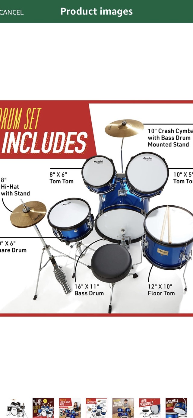 Drum set Mendini 5Piece 16Inch Junior Drum Set, Metallic Black Drums & Percussion Markham