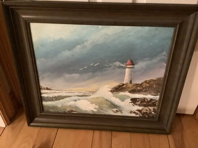 Lovely Vintage Lighthouse Oil on Board Painting in Arts & Collectibles in Belleville