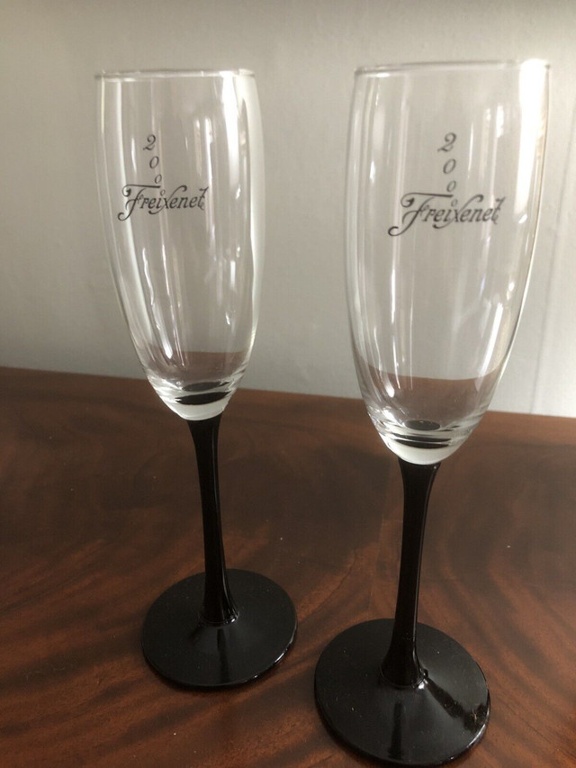 Two Freixenet Black Stem Champagne Flute Glasses - 9" Tall  in Kitchen & Dining Wares in Oakville / Halton Region