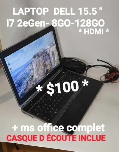 LAPTOP DELL 15.5 "- i7 2eGen- 12Go- 128GO, View more
