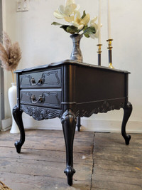 Professionally Painted Antique 2 Drawer Ornate Side Table