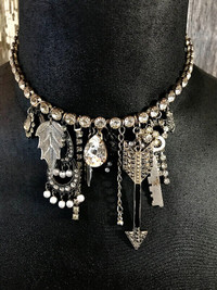 Necklace-Vintage-Boho-Upcycled-Rhinestone-Pearls-Antique-Elegant