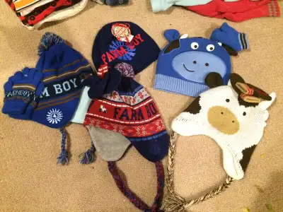 Warm and super soft winter hat with ear flaps. Brand new Farm Boy brand Comes with mittens $10ea One...