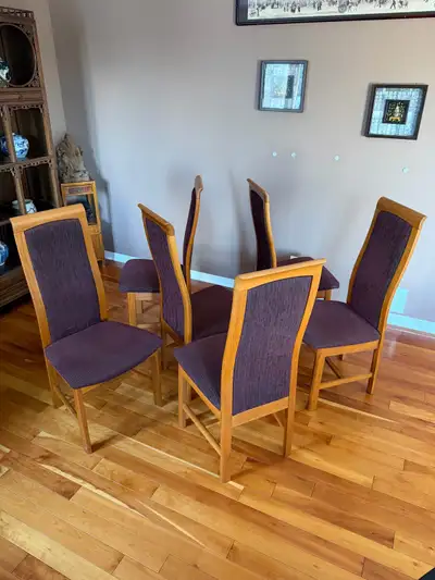 vintage high back solid teak dining chairs In good vintage condition with normal wear expected with...