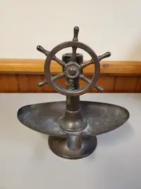 Mid 1900s Antique Bronze Cigar Cutter Ash Tray Ships Wheel.