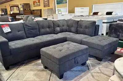 Modern 6 seater Charcoal Grey Tufted Sofa with storage ottoman , View more