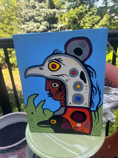 Original acrylic painting by David Morrisseau (1961–2024), renowned Indigenous Canadian artist and s...
