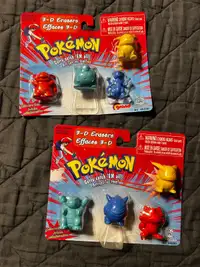 2 Vintage Pokemon 3-D Erasers from 1998.  New Sealed Rare
