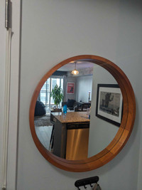 Wood Frame Round Mirror