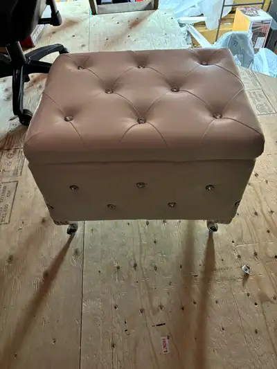 Monique Square Storage Ottoman in White and Chrome, View more