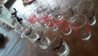 14 Glasses Displaying Vintage Cars