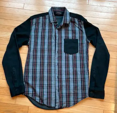 Lovely black, red and grey shirt Two different materials - the front is a regular cotton shirt and t...
