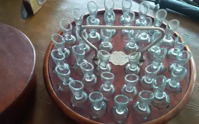 Antique 1886 Complete 35 Glass Set: Communion Cups/Wood Case, View more