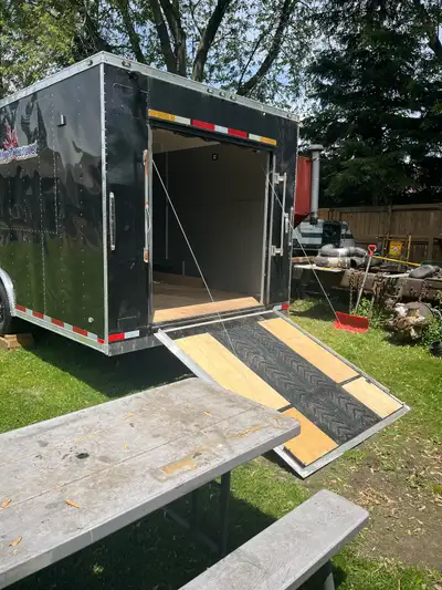 24 feet long 100 inches wide Door opening for ramp door 63 wide 67 inches high 82 inches between fen...