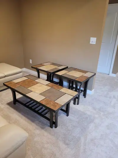Tiled coffee table with 2 side tables, View more