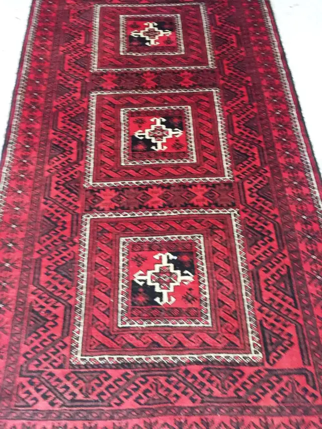 Handmade Wool Baluch Persian Rug,6.7 x 3.6 ft,Red,Black in Rugs, Carpets & Runners in Markham / York Region - Image 2