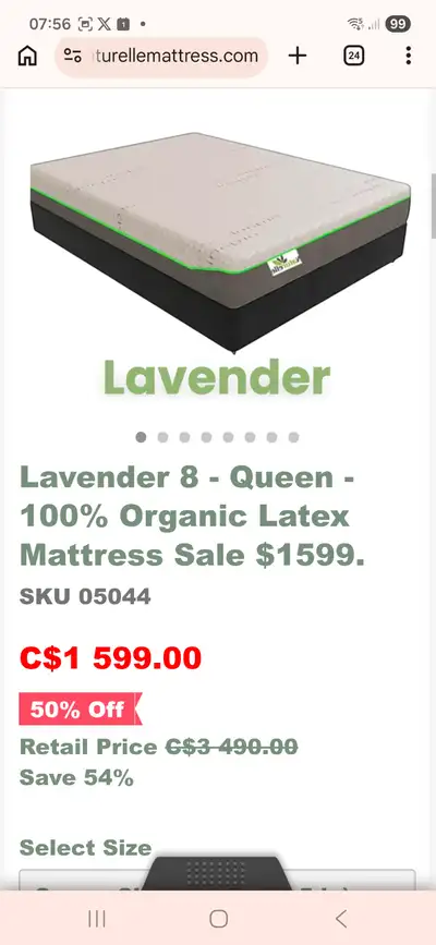 Matelas Queen Pure Latex Biologique comne neuf, View more