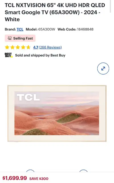 TCL NXTVISION 65" 4K UHD HDR QLED Smart Google TV (A300W) -2024, View more