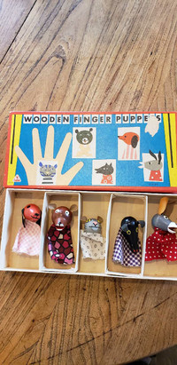 Vintage "TOFA" wooden finger puppets