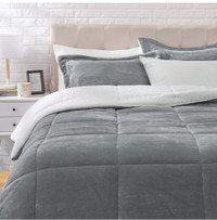 Sherpa Comforter Bed Set (Grey), Queen
