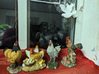 Three porcelain Roosters and Hen Napkin Holder they're beautiful