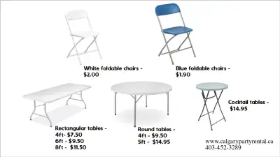 Tables & Chairs for rent in the calgary area, View more
