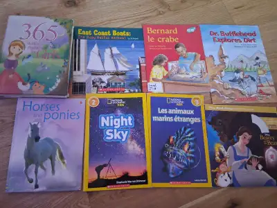 French books are slide 3 different levels. 365 stories has a bit more wear and tear but the pages ar...