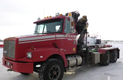 Low Km 1995 Volvo WG64 with Hiab 6 ton picker and rolloff deck. Located in Hudson Bay, SK. For more...