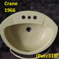 Retro Bathroom Sink - Crane, Drop In, Yellow Enameled, 1966
