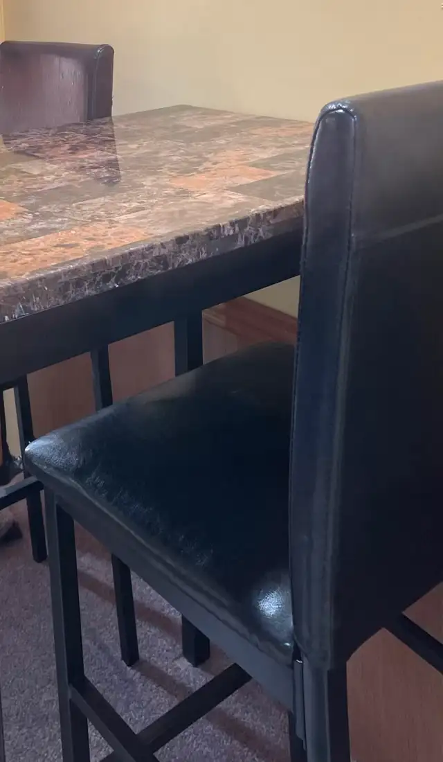 Faux Marble Bar Table and 2 Chairs 63234628665091122