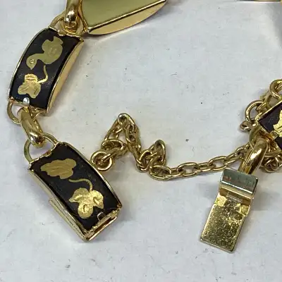 Vintage Damascene Panel Link Bracelet - Leaves & Bird Design, View more