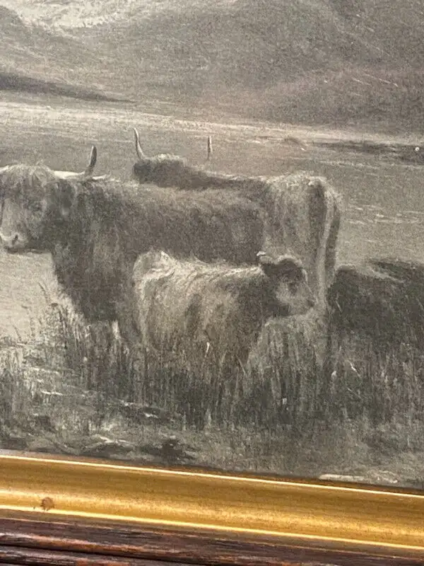 ANTIQUE WOOD  FRAME  COW BLACK AND WHITE COWS SCENE . in Arts & Collectibles in Vancouver - Image 8