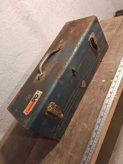 Vintage metal tool box $15 Big yellow with 2 inserts (broken latch)$10 All others $5