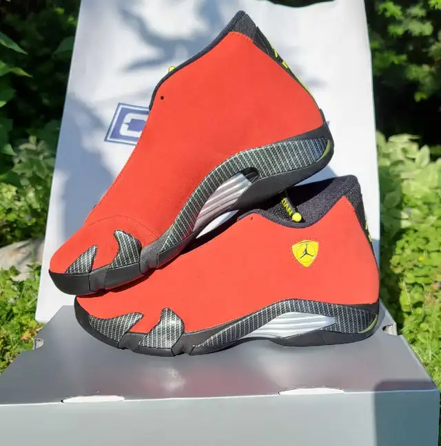 100% JORDAN 14 Ferrari Red 2025 in Men's Shoes in Oshawa / Durham Region - Image 2