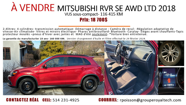 MITSUBISHI RVR SE AWD LTD 2018 dans Autos et camions  à Longueuil/Rive Sud