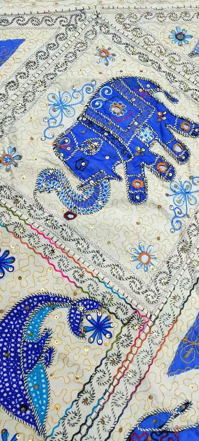 Handmade Elephant Tapestry queen size bedspread or wall hanging, View more