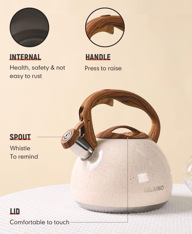 New Tea Kettle, 3 Liter Teapot for Stovetops Wood Pattern Handle in Other in Markham / York Region - Image 4