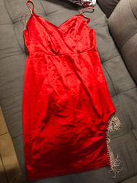 Red dress with rhinestone trim