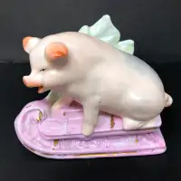 Antique Germany Porcelain Pig on Pink Sled Bud Vase *AS IS*