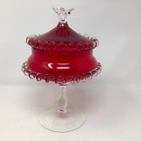 Empoli Italy Red Circus Top Rigaree Covered Candy Dish