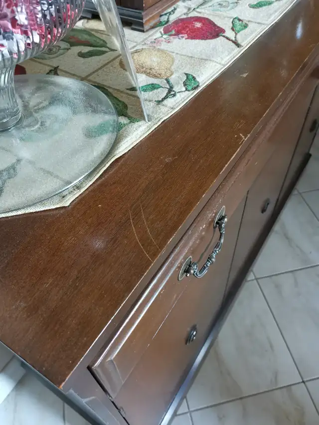 Vintage wood buffet with glass hutch (not shown) in Hutches & Display Cabinets in Timmins - Image 4