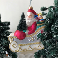 Santa Sleigh Glass Christmas Ornament Season of Cannon Falls Lg